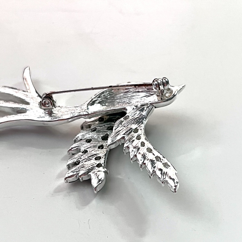Vintage Swallow Bird Brooch Pin Silver Tone Teal Purple Enamel Pave Crystals - Picture 7 of 9